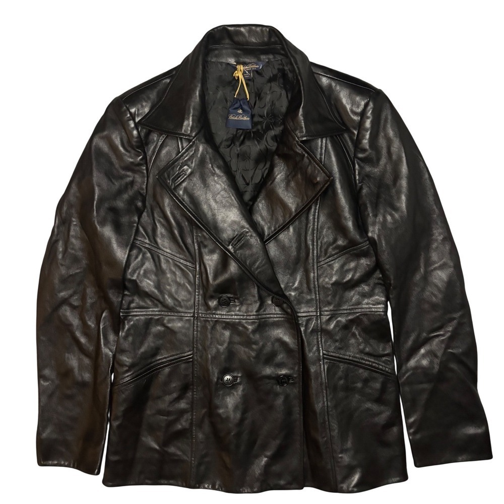 Brooks Brothers Black Leather Double Breasted Blazer Jacket Women's 6 Made Italy